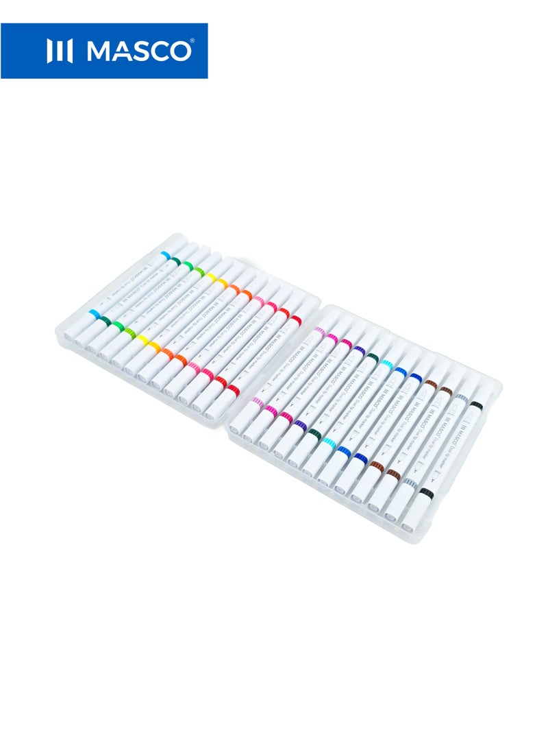 ماسكو طقم أقلام ماركر مزدوجة الرأس، 24 لونًا، رأس فرشاة ورأس دقيق، حبر عالي الجودة سريع الجفاف للرسم والخط - Image 4